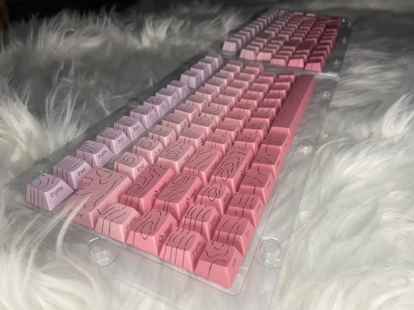 Pink Topographic Gradient PBT Double-Shot Cherry-Profile Shine-Through Side-Engraved 135-Keys Keycap