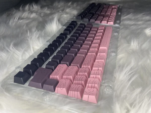 Pink and Black Topographic Gradient PBT Double-Shot Cherry-Profile Shine-Through Side-Engraved 135-Keys Keycap