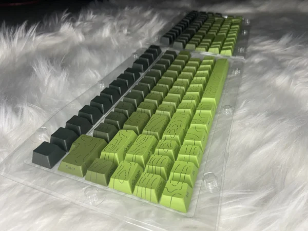 Green Topographic Gradient PBT Double-Shot Cherry-Profile Shine-Through Side-Engraved 135-Keys Keycap