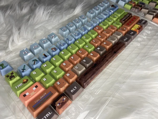 Minecraft PBT Dye-Sublimation Top-Printed Cherry-Profile Not-Shine-Through 130-plus-Keys Keycap