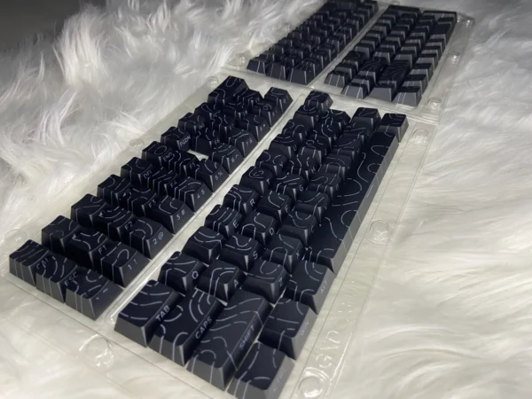 Black Topography PBT Double-Shot Side-Printed Cherry-Profile Shine-Through 132-Keys Keycap