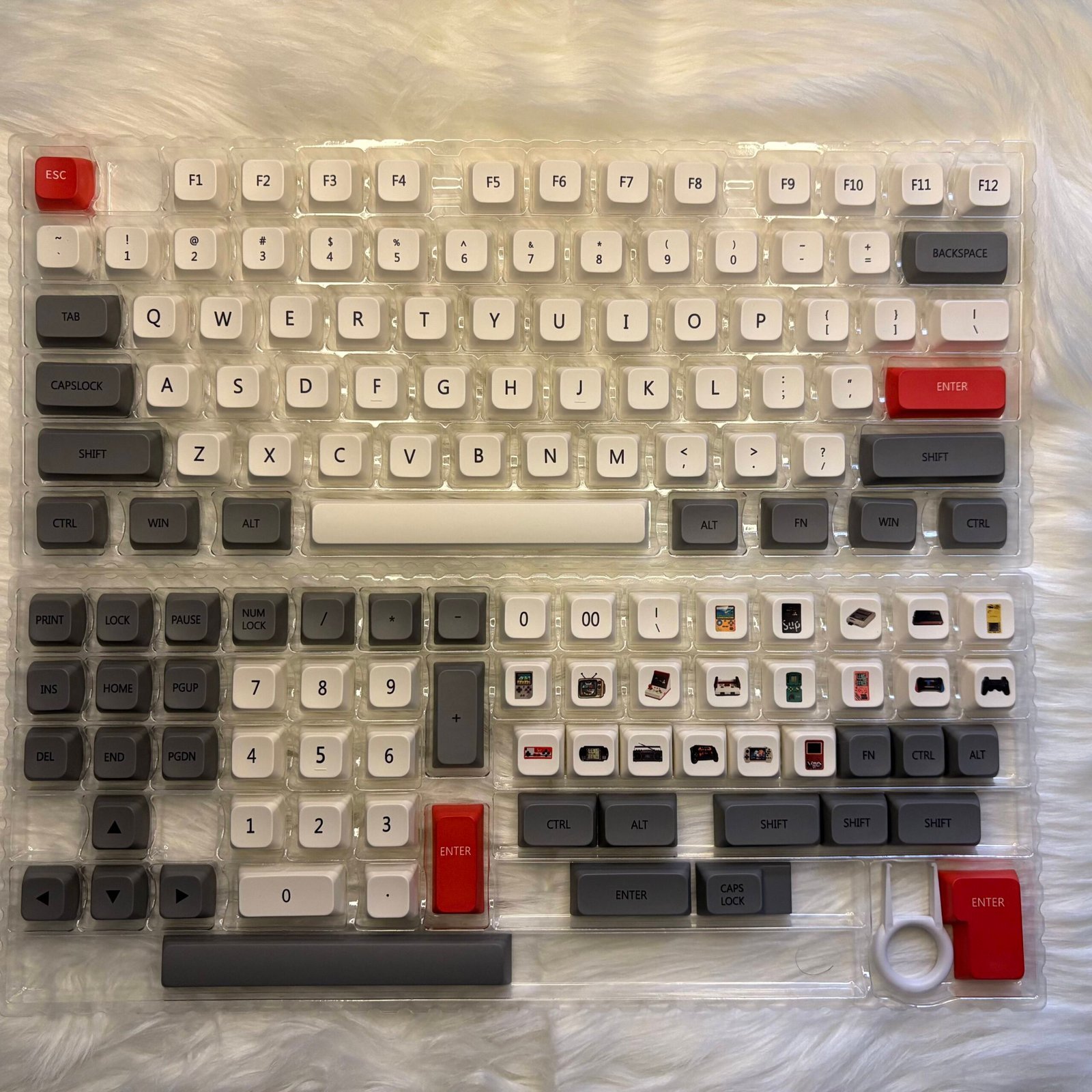 IMG_8089-scaled-1.jpg Red-White-Dark-Gray Game Console PBT Dye-Sublimated Top-Printed XDA-Profile Not-Shine-Through 138-Keys keycap - Image 1