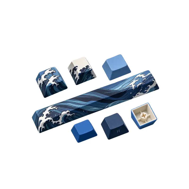 Ocean Wave PBT Double-Shot Side-Printed Cherry-Profile Shine-Through 129-Keys Keycap Ocean Wave PBT Double-Shot Side-Printed Cherry-Profile Shine-Through 129-Keys Keycap - Image 1